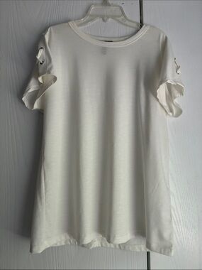 Jones New York Cream Short Sleeve Tee with Sleeve Lace-Up Detail